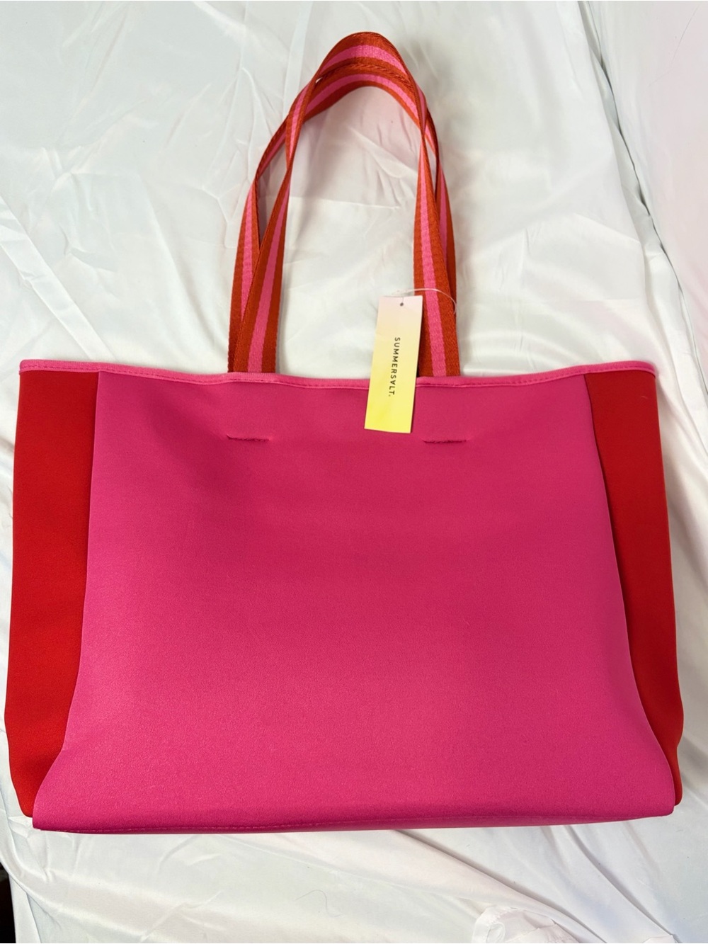 NWT Summersalt Neoprene Beach Tote Pink Red Colorblock Travel Bag Large